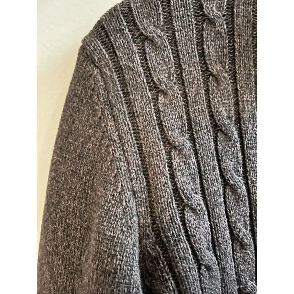 Vintage Boston Traders Brown/Black Fleece Lined Zip Up Cardigan Sweater sz L EUC